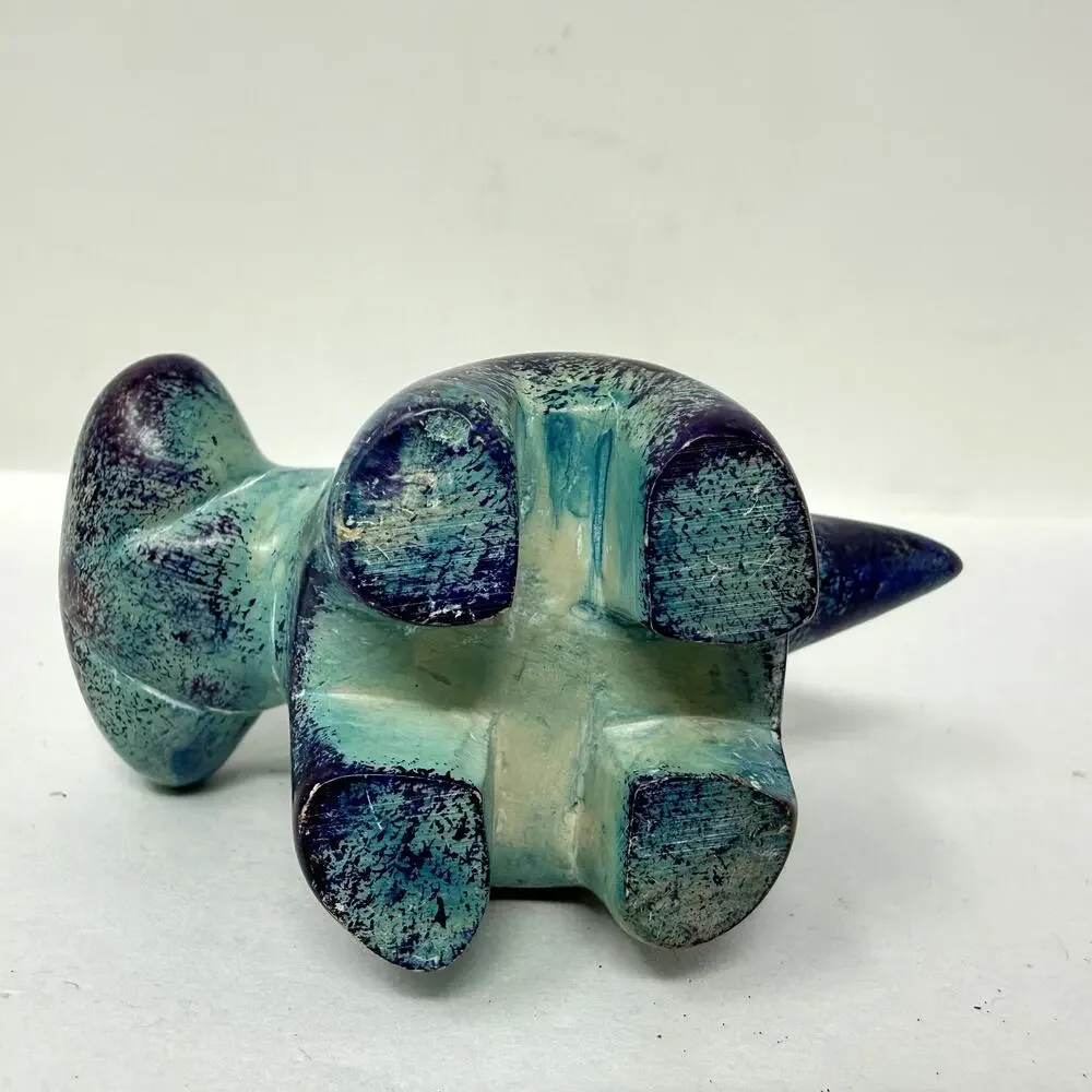 Abstract Hand Carved Stone Animal Figurine Blue Black Tribal Art Sculpture